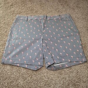IZOD Shorts Flamingo Striped Navy‎ Blue White Pink Preppy Size 16